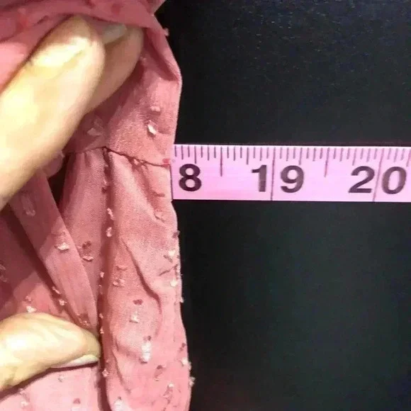 Leche Peplum Pin Dot,long sleeve,ruffle v-neck,bell sleeve,lined,light rose - Picture 6 of 9